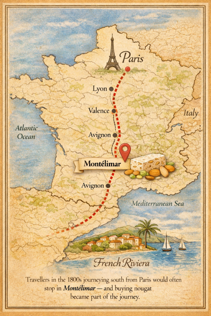 vintage map of the journey between paris to riviera
